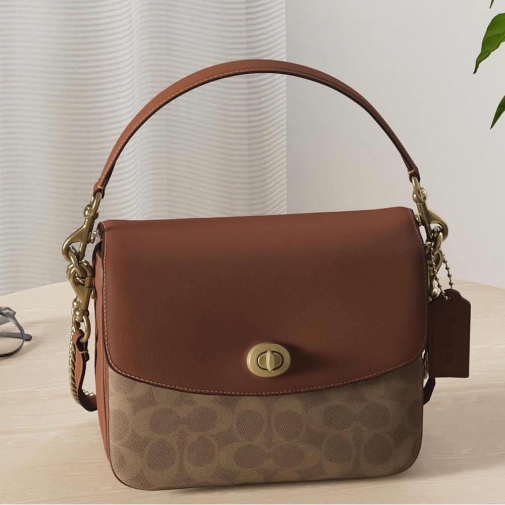 Coach Two-Tone Canvas & Leather Shoulder Bag in Saddle/Rust - Picture 2 of 2